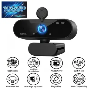 WIDVIX 1080P USB Wired Webcam Streaming Camera, Live Streaming Equipment for PC, 110° Wide Angle, Automatic Low-Light Correction, Noise Reduction, Privacy Cover, Plug & Play, Tripod Included, Ideal for Zoom Meetings, Online Teaching