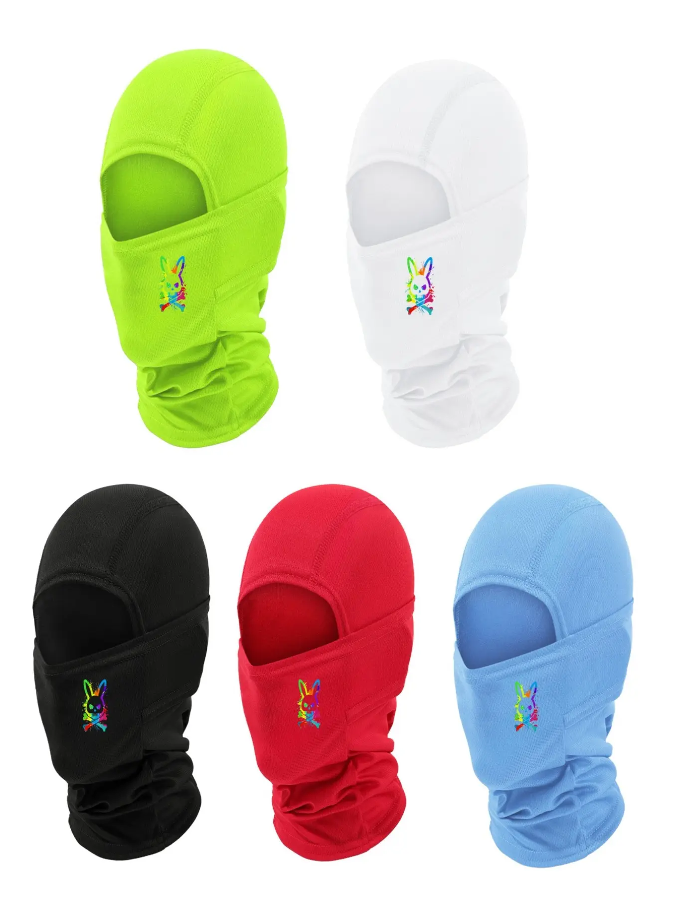 Rainbow Rabbit Skull Cover Face Mask Set, Elastic & Breathable Design, Colorful Print, Essential Accessory for Trendy