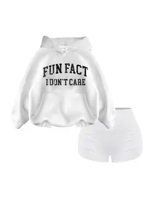 Sweet Cool Girl Set! Spring & Fall New Hooded Sweatshirt + Kardashian Style Sports Cycling Yoga Shorts, Fun Letter Print, Casual