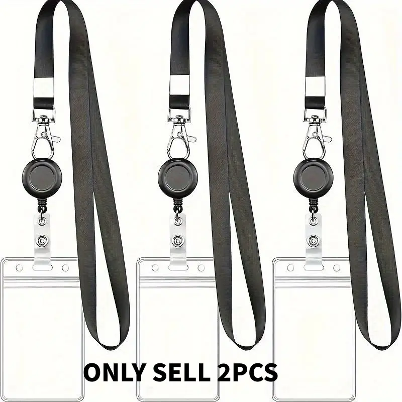 2-piece black drawstring ribbon extendable badge reel and ID holder with vertical card set, suitable for teachers and office staff, Retractable Badge Reel, Nurse Badge Reel