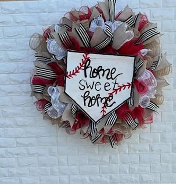 Baseball Home Sweet Home Wreath | Handmade Sports Door Decor