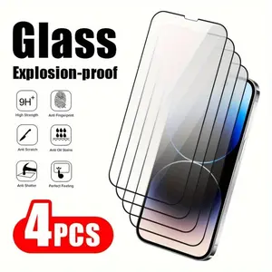 4pcs Tempered Glass for iPhone 16/16 pro Max/15 plus/15 Pro/11/11 pro/11 pro max/X/XS/XR/XS MAX phone screen protector 14/14 plus/14 pro/14 pro max/13/13 pro/13 mini/13 pro max/12/12 pro/12 mini/12 pro max full cover