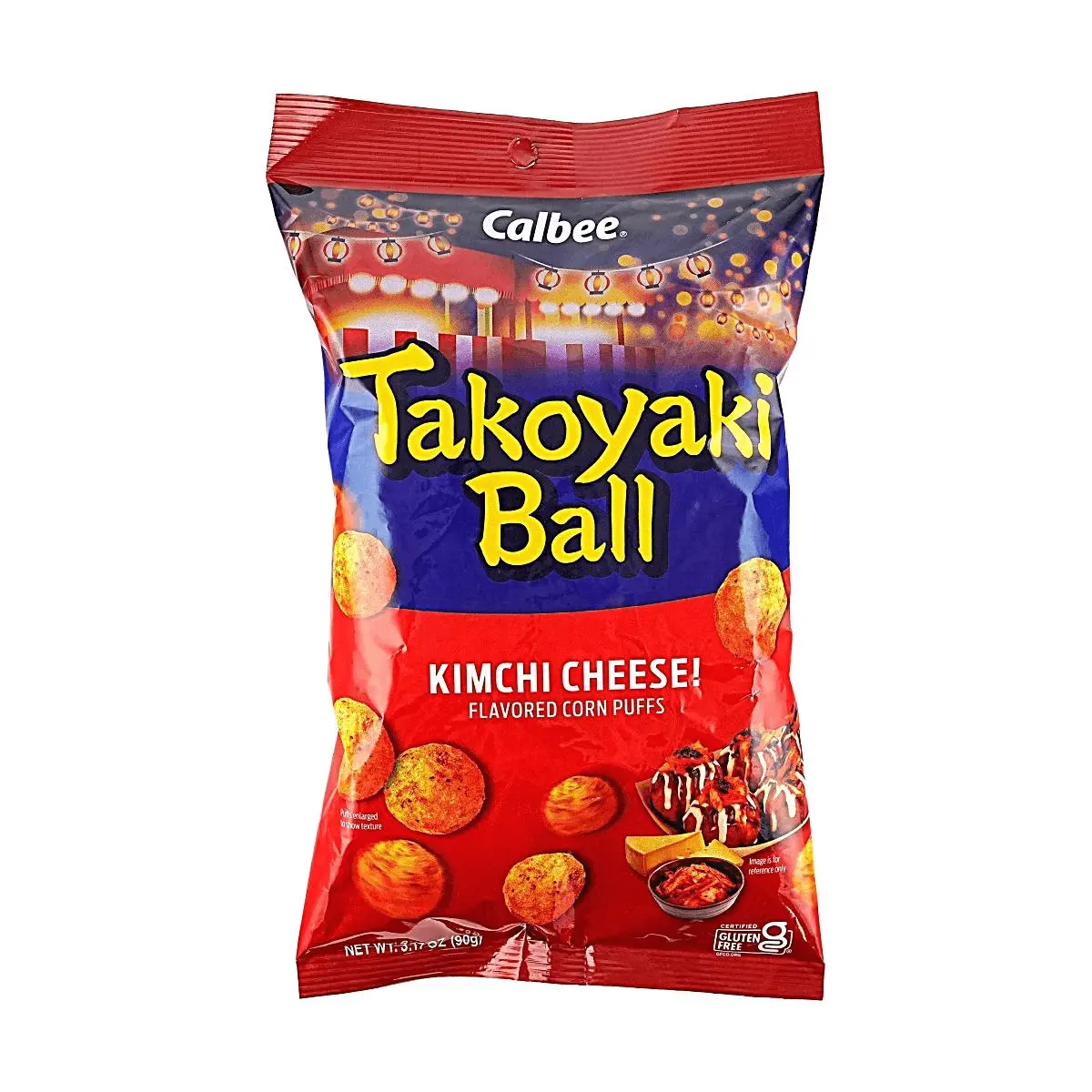 Korean Takoyaki Ball Corn Puffs Kimchi Cheese Flavor 3.17 oz - Gluten-Free Snack