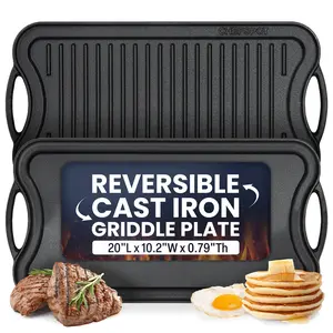 CHEFSPOT Preseasoned 20" Cast Iron Reversible Griddle Plate Pan - Even Heat Distribution - Works on Oven, Stove, Grill, and Fire Cookware Eggs Handles