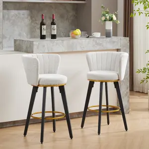 Counter Height Bar Stools Set of 2 360° Swivel Upholstered Velvet Fabric Goldy Footrest Modern Kitchen Home Furniture 26" H Seat Height Sturdy Iron Base Ergonomic Design