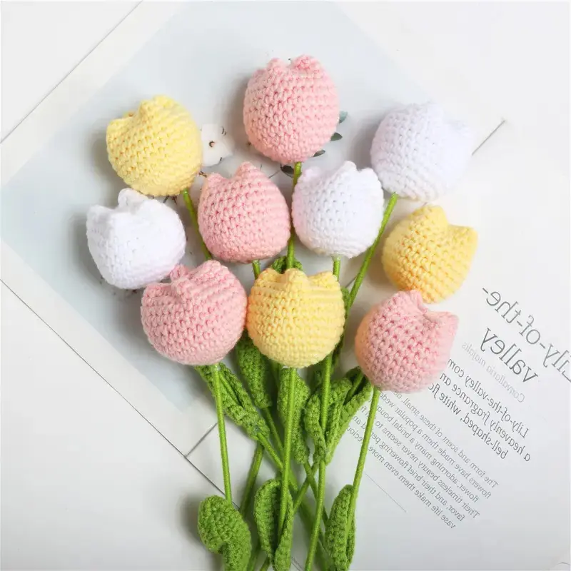 Crochet Tulips 10/20/30pcs Artificial Flower Bouquet without Vase Decorative Flowers Floral Decoration Gift for Mother's Day Graduation Valentine's Day Birthday Funky Room Decor for Girls Fall Room Decor #GLOBAL PICKS Handmade girlfriend