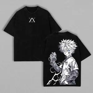 Vintage Washed Heavyweight Cotton Oversized T Shirt Hunter x Hunter Killua Zoldyck Graphic Tee Unisex Retro Anime Manga Streetwear Casual Otaku Daily Wear Fan Gift