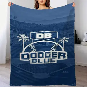 Baseball blanket-Dodger Blue Baseball-Themed Flannel Blanket - Machine Washable, Reversible, All-Season Comfort, Digital Print with "DB" and "DODGER BLUE" Design, Perfect for Sports Fans -Christmas gifts