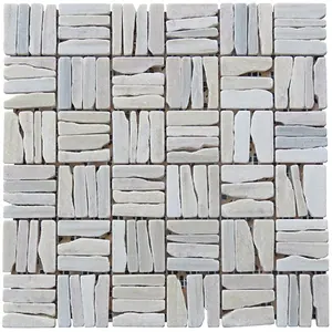 212 MAIN Intrend Floor Tiles - Natural Stone Quartzite Alternate Pattern Mosaic, White, Varied Size