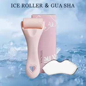 2pcs Ice Roller for Face, Face Lifting Roller, Relief Roller and Stainless Steel Gua Sha Facial Tool Set, Reduces Puffiness, Double Chin Reducer, Relieves Migraines, Skin Care Tools, Self Care Gift for Women