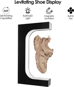 Levitating Shoe Stand Display Floating Sneaker Stand Magic Acrylic Holder with LED Light Rotating Mid Air Shoe Displayer for Shoes Up to 5 kg 360° Rotating Capabilities Built-in LED Light Magnetic Levitation Built-in Fan
