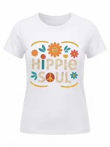 Bold Style 180G 1Pc Colorful Floral Peace Logo Pattern Casual Short Sleeve Crew Neck Hippie Outfit Women S T Shirt Unisex Y2K White Pony T-Shirt argentina wc warm Western Rock Band Tour Merch Hoodie