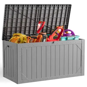 MakeChanges Outdoor Storage Box 30 Gallon Patio Deck Box with Handles, Patio Storage Deck Boxes Garden Resin Deck Storage Container Lockable Storage Box (Black&BROWN)#Summervibes