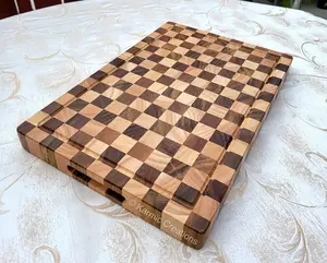 End Grain Checkered Wood Cutting Board. Handmade Thick Kitchen Chopping Board. BBQ Butcher Block. Water Resistant Natural Wood Gift