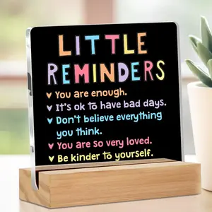 Inspirational Gifts for Women, Positive Gifts for Friends Coworkers, Little Reminders You are Enough Clear Desk Decorative Sign Office Home Decor Acrylic Sign With Wooden Stand for Office Desk Table Shelf