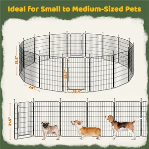 Yaheetech Dog Playpen 8/16 Panels Metal Puppy Fence, Foldable Pet Enclosure with Door for Small Dogs Indoor/Outdoor Use, 20/24/32 inch