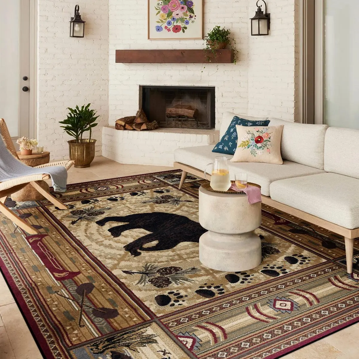 Vintage Bear Pattern Carpet, 1 Count Non-slip Soft Floor Mat, Washable Area Rug, Decorative Rug for Home Living Room Bedroom, Home Decor Rugs
