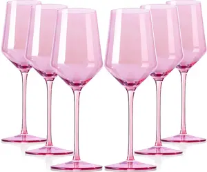 Modern Crystal Wine Glasses Set of 6 - 15 oz, Thin Rim, Long Stem, 100% Pure Crystal, Elegant Design for Red or White Drinkware