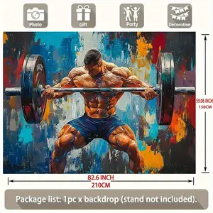 1pc Weightlifting Banner with Muscular for Man Lifting Barbell - Heavy Duty Gym Wall Art, Durable Fitness Motivational Sign for Home Gym, Bodybuilding Party Backdrop, Wedding//Christmas Decorations