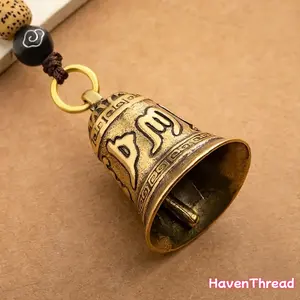 HavenThread Vintage Brass Buddhism 6-Word Truth Mantra Engraved Keychain, Classic Alloy Charm Decoration for Men’s Car & DIY Bag Accessories, Keychain Charm, Charm Decoration Keychains