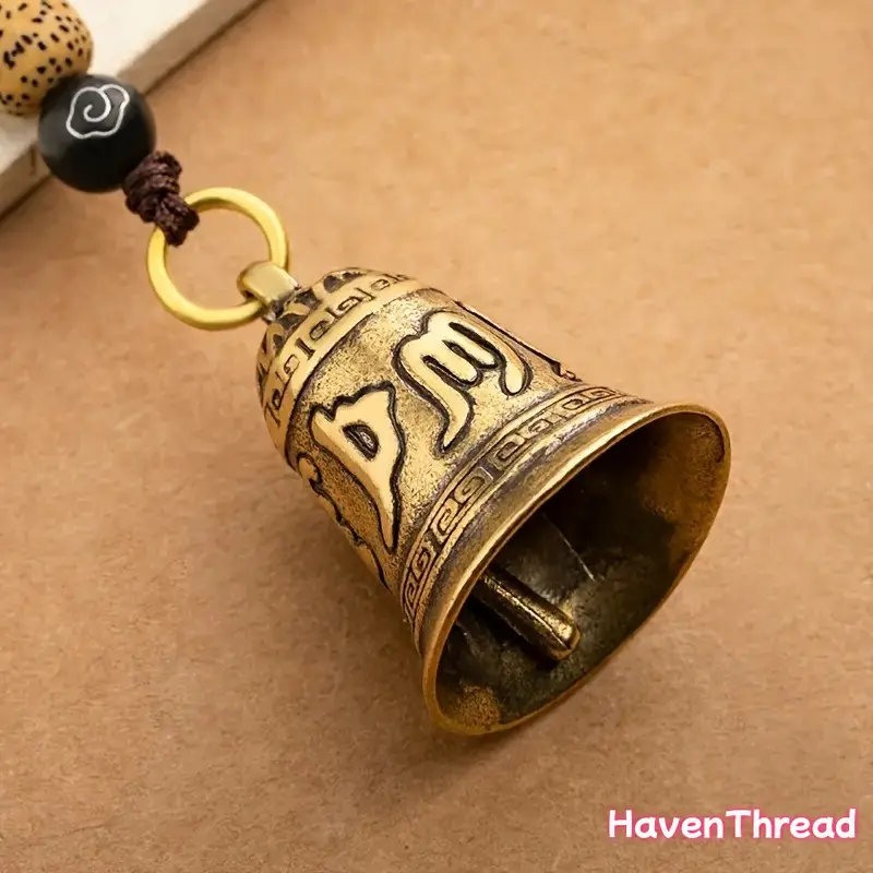 HavenThread Vintage Brass Buddhism 6-Word Truth Mantra Engraved Keychain, Classic Alloy Charm Decoration for Men’s Car & DIY Bag Accessories, Keychain Charm, Charm Decoration Keychains