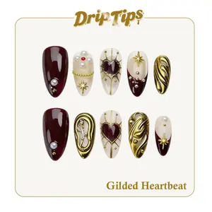 DripTips｜GILDED HEARTBEAT 10PCS Handmade Press On Nails Reusable/Long-Lasting/Salon-Grade