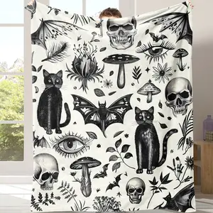 Soft Flannel Blanket with Skull Design, Cozy Throw for Office Nap, School, Home Picnic, Travel Gift Idea, New Style Flannel Blanket, Figure Print Blanket