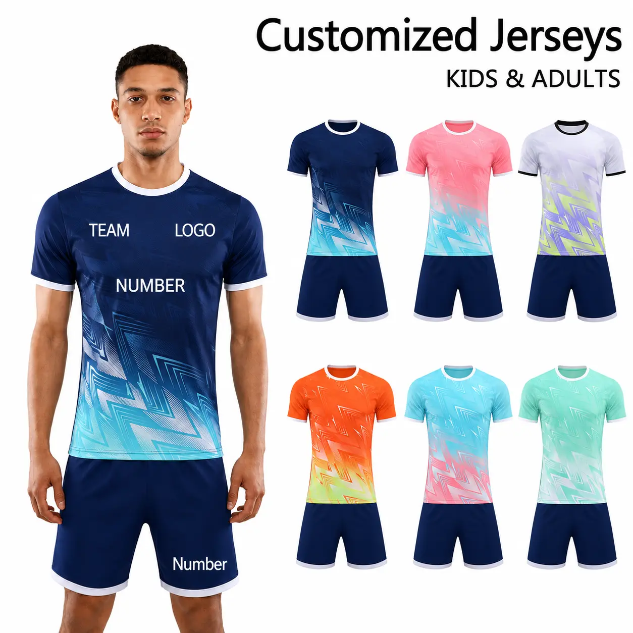 Custom Soccer Jerseys for Adult Personalised Football Shirt Short Set Polyester Breathable Sweat-absorbing Elastic Durable Men Women DIY Name Number Team Logo