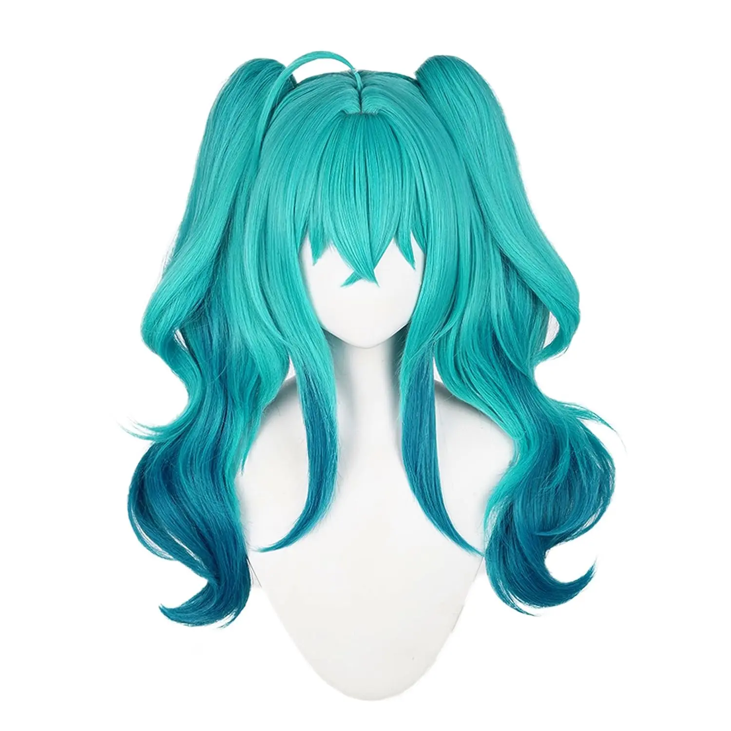 Anime Deviler cosplay wig Forest Green wigs with Two Detachable Ponytail Long Wave Hair with Bangs for Virtual Singers,Women Halloween,Christmas,Comic con,Costume party