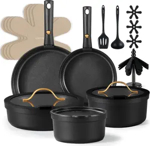 CAROTE 19pcs Pots and Pans Set Non Stick, Nonstick Cookware Set, Dishwasher/Oven/Fridge Safe Pots and Pans, Removable Handle RV Oven Safe Cookware, Induction Kitchen Set, Black