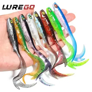 10PCS LUREGO  8.5cm 3D Moving Eye Swimbait - Extra Long Curly Tail Soft Lure - Artificial Fishing Lure - Slow Sinking Jerkbait for Bass/ Mandarin Fish/ Grouper - Saltwater & Freshwater Dual Use - High Density Bite-Proof Worm