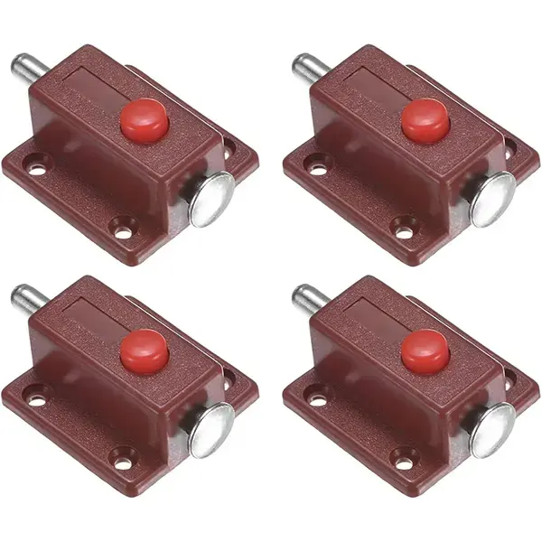 4-Pack Plastic Push Button Spring Loaded Latch, 1.5x1.4 In/37x36mm Automatic Door Latch Lock Button Bolt Latches for Cabinet Door/Window/Drawer Closet Furniture [Brown]