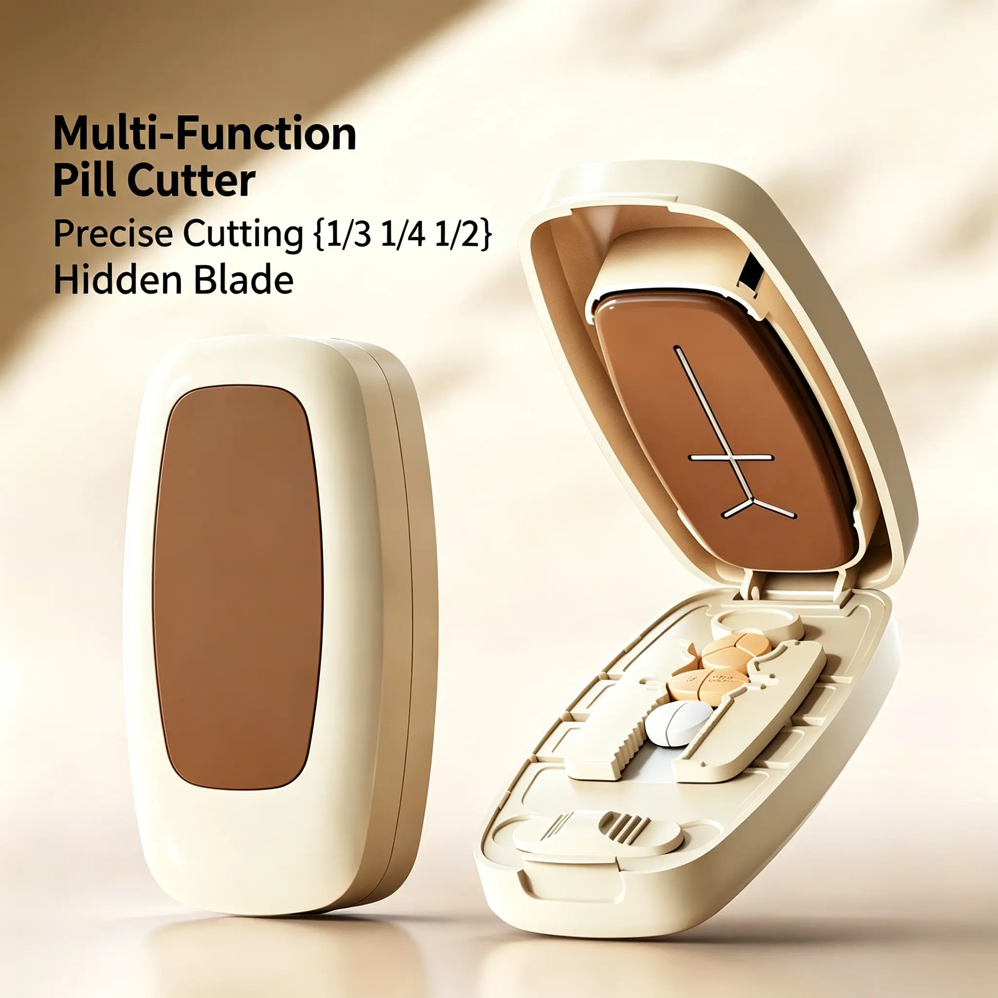 Pill Cutter & Splitter & Organizer – Accurately Cuts, Stores Pills with Detachable V-Shaped Silicone Slot, Portable & Easy to Clean
