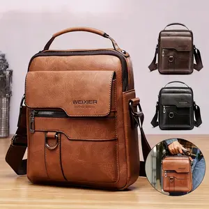 Men's Crossbody Bag Vintage PU Leather Satchel with Multiple Pockets Adjustable Strap for Work Travel & Daily Use Best Gift for Father