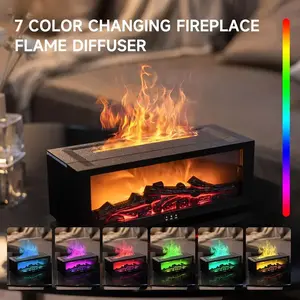 Fireplace Flame Air Diffuser Humidifier, Aromatherapy Diffuser Adjustable 7 Colors, USB Plug & Timer, 10 Scenes for Home Office Yoga Halloween Christmas Gift, Humidifier Atmosphere Light