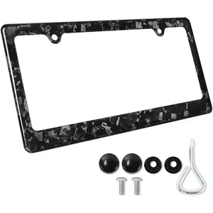 Universal Forged Carbon Fiber License Plate Frame, Real Carbon Fiber   Tag Holder Cover with Screw Caps(2 Holes)