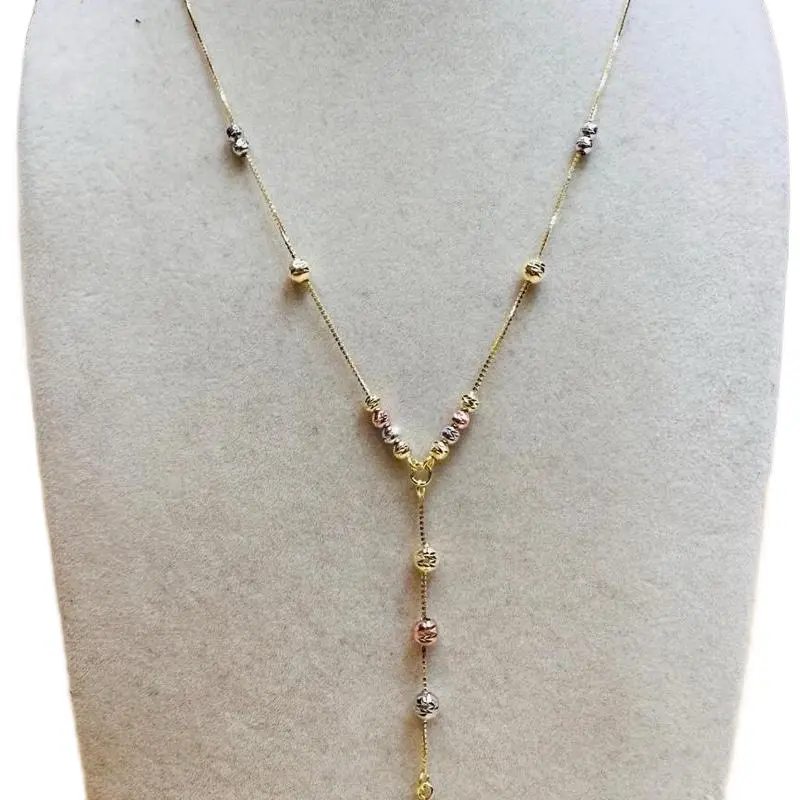 Oroconda Jewelry Mini Rosary 3 Tones Virgin Mary Danty 16-18" 14k Gold Jewelry Entwined Beads for Spiritual Elegance