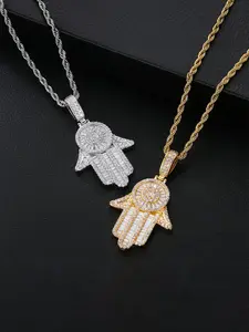 1PC ICED CHICS Fatima Hand Pendant, made of copper inlaid zircon, stable and non-fading, versatile jewelry accessory, hip-hop casual style, Cubic Zirconia Pendant