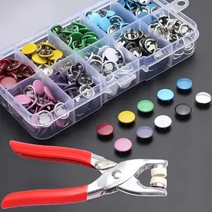 100pcs Assorted Colors Metal Snap Button Kit - No-Sew Press Studs for Sewing Supplies Crafts, Sewing, DIY Crafts, Clothing, Hats & Bags - Includes Hand Pliers and Storage Case