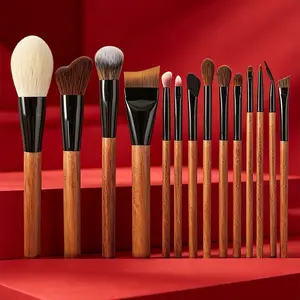 14-Piece Wooden Makeup Brush Set, Soft Powder Brush, Contour Brush, Makeup Blending Brushes, Horsehair Eyeshadow Brush, Professional Foundation Brush, Complete Makeup Tools, Cosmetics Brushes Set, Contour Face Brush