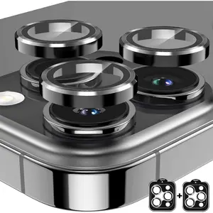 2 Pack Camera Lens Protector for  16 Pro/ 16 Pro Max,9H Tempered Glass Scratch Resistant Metal Ring Camera Cover,Case Friendly Camera Screen Protector Accessories,Black