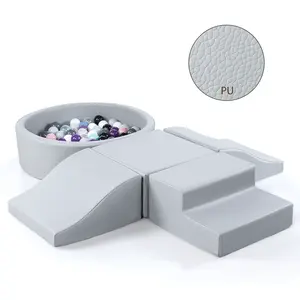 Sumbababy Climbing Toys for Toddlers:Soft Play Set with Ball Pit & Crawling Blocks, Indoor Activity Gym for Boys & Girls, Baby Climb and Crawl Playset, Birthday Gift (Gray)