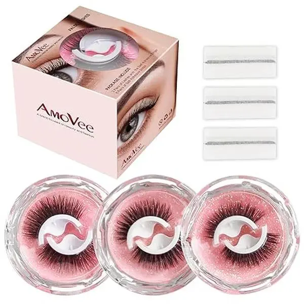 Self Adhesive Eyelashes, Eyelashes Fluffy Natural Look No Glue Needed, Reusable False Lashes Easy put on (Pack of 3 Pairs)