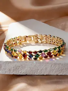 Elegant Women's Bohemian Colorful Geometric Zircon Jewelry Bracelet with Clasp Chain - Ideal for Daily Wear & Vacation Parties