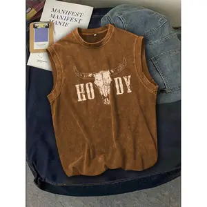 ( Five-star review)Men's Vintage "Power Totem" Graphic Washed Round Neck Vest
