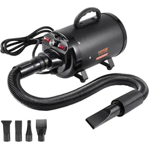 Father's Day Gift VEVOR Dog Dryer, 2800W/4.3 HP Dog Blow Dryer, Pet Grooming Dryer with Adjustable Speed and Temperature Control, Pet Hair Dryer with 4 Nozzles and Extendable Hose (Black)