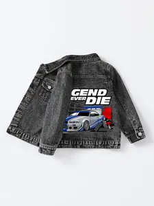 Boys' Cartoon Car Print Denim Jacket Coats, Trendy Spring & Fall Outerwear, Suitable for School & Outdoor Play, 1-8 Years Old