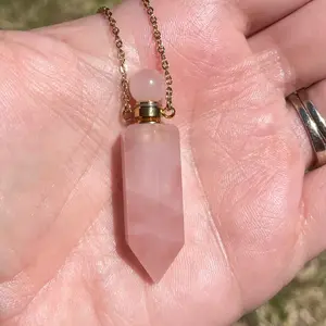 Rose Quartz Perfume Bottle Crystal Necklace Pendant