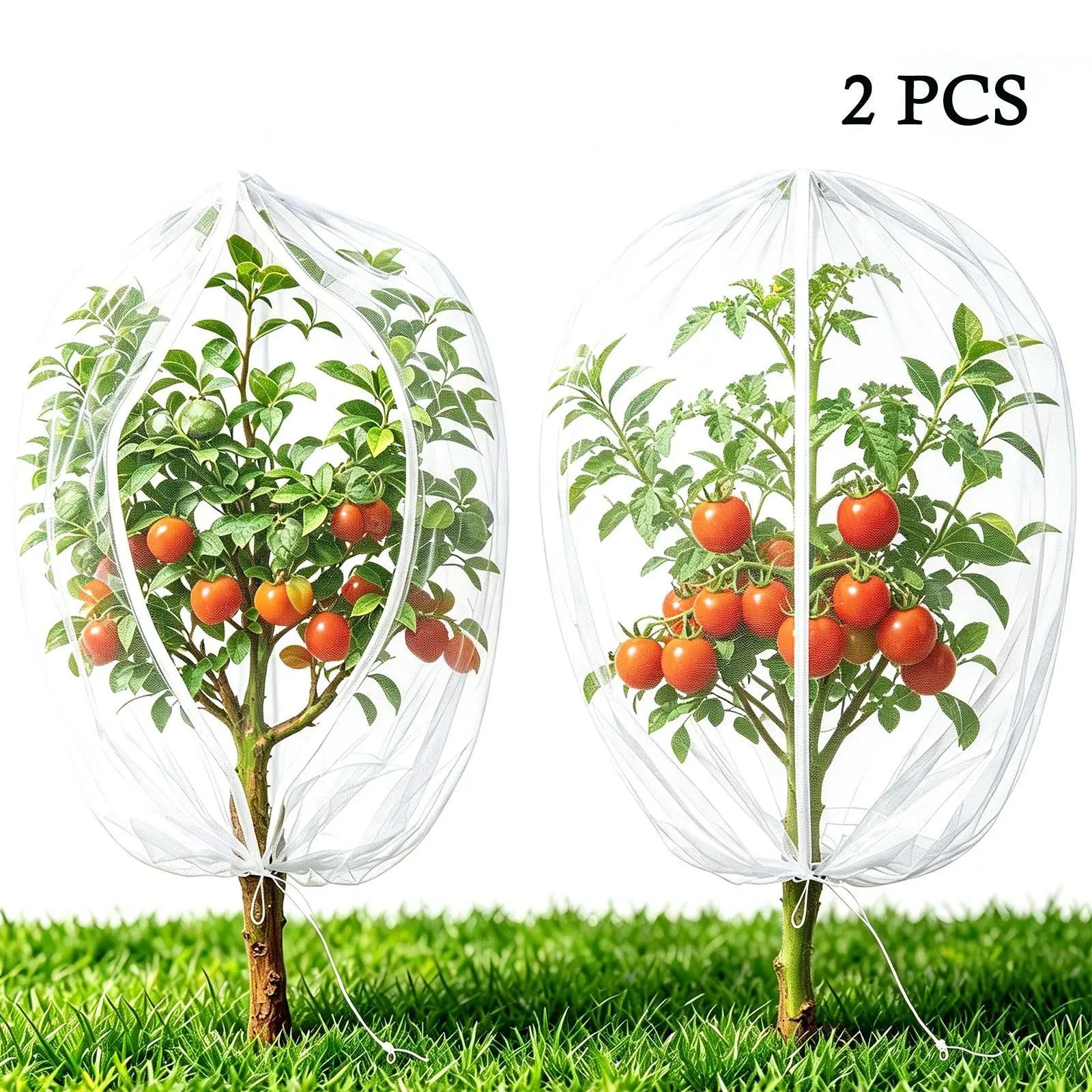 2Pcs Fruit Tree Netting Cover with Zipper and Drawstring, 2.3ft x 3.3ft Garden Insect Netting Plant Cover from Birds and Bugs, Ultra Fine Mesh Tree Netting for Blueberry Bushes and Tomatoes