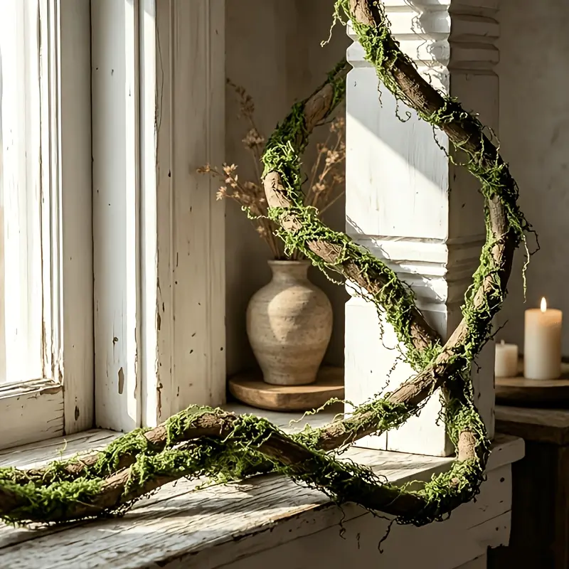 2-Pcs 118in Lightweight Waterproof Decorative Bendable Artificial Tree Branches with Moss, Halloween Farmhouse Decor for Enchanted Forest Theme, Reptile Habitat